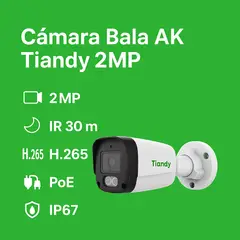 GENERICO - Cámara Bullet Tiandy AK 2MP IR 30 m H265 PoE