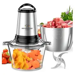 GENERICO - Picatodo Electrico Doble Bowl Cuchillas 400w 3lt Color Plateado