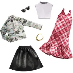 BARBIE - Ropa - 2 Conjuntos para Muñeca Chaqueta Floral y Falda de Cuero Regalo para 3-8 Años