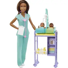BARBIE - Juguetes Carrera Set Doctor con 2 Baby Dolls y Muebles