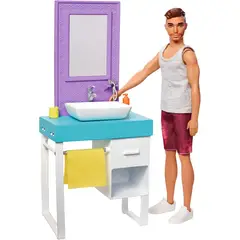BARBIE - Ken Set de Baño con Mueble y Accesorios para 3-7 Años