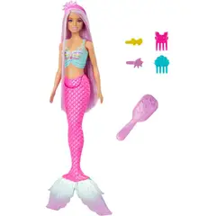 BARBIE - Muñeca Sirena con Pelaje Largo y Accesorios de Juego