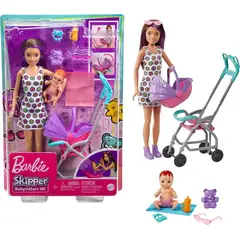 BARBIE - Conjunto de Juego Skipper Babysitters Inc con Muñeca Carro Bebé y Accesorios