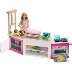 BARBIE - Cocina Juguete con Muñeca Luces Sonidos y Accesorios