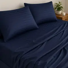 BALI - Juego de Sábanas Cama Doble Azul Oscuro Calidad Premium