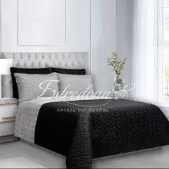 BALI - Colcha Cama KING Negro Gris Unicolor