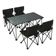 GENERICO - Mesa Zebbris Camping Picnic Jardin 4 Sillas Bancos Kit 5pcs - Negro