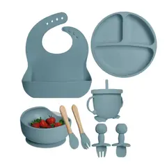 GENERICO - Juego De Vajilla Para Bebes Antideslizantes Silicona 8 Piezas para NIÑA