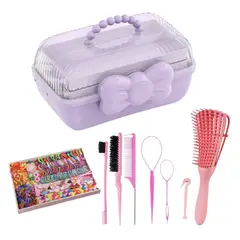 GENERICO - Set Belleza Peinado Niñas Caja Decorativa Accesorios Cabello Lila