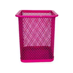 GENERICO - Portalápices Cuadrado Organizador Malla Metal Rosa