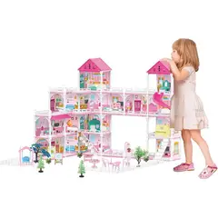 GENERICO - Casita De Muñecas Grande Armable 4 Pisos Y 15 Habitaciones - Rosa Pálido