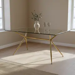 GENERICO - Mesa Comedor Rectangular Brie de Entre Nos Home 160x90cm Vidrio y Base Escultural Dorada