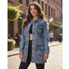 GENERICO - Chaqueta En Jean Índigo Mujer Dama Tipo Gabán Larga