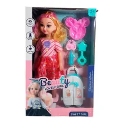 GENERICO - Muñeca Con Vestido Maleta + Accesorios De Juguete Niñas