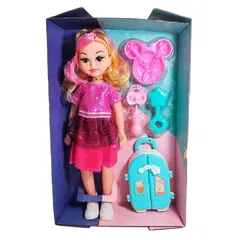 GENERICO - Muñeca Con Vestido Maleta + Accesorios De Juguete Niñas