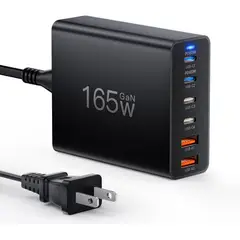 GENERICO - Cargador Rápido 165W Gan (4 puertos Usb C Y 2 Usb A) Estación