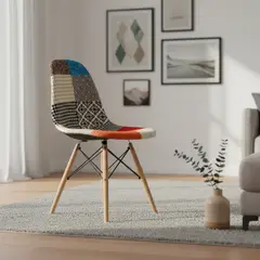 GENERICO - Silla Comedor Prisma Entre Nos Home Patchwork Diseño Eames Tela de Retazos Patas Madera