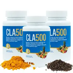 UNMERCO - CLA500 X3 D3 + colágeno cúrcuma y pimienta negra para huesos piel y bienestar digestivo