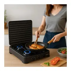 GENERICO - Estufa A Gas 4 Puestos Portatil Con Tapa Sokany 8,8kw Negro