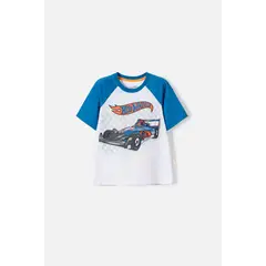 HOT WHEELS - Camiseta de manga corta azul y blanco para niño 2T a 6T