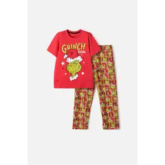 MIC - Pijama de Grinch pantalón largo rojo para niño