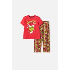 MIC - Pijama de Grinch pantalón largo rojo para niño unisex 2T a 5T