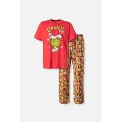 MIC - Pijama de Grinch con pantalón largo rojo para hombre