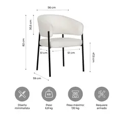 RELAN - Set 2 Sillas de Comedor Arlon Minimalistas Tapizadas