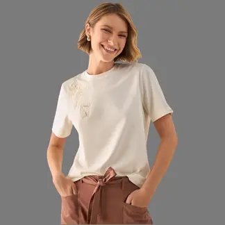 ESPRIT - Camiseta para Dama Bordado Floral Blusa Mujer Casual