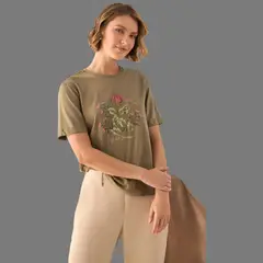 ESPRIT - Camiseta para Dama Bordado Floral Blusa Mujer Casual