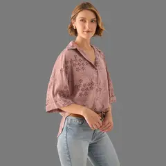 ESPRIT - Camisa para Dama Bordada Floral Blusa Mujer Elegante