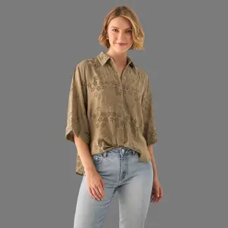 ESPRIT - Camisa para Dama Bordada Floral Blusa Mujer Elegante