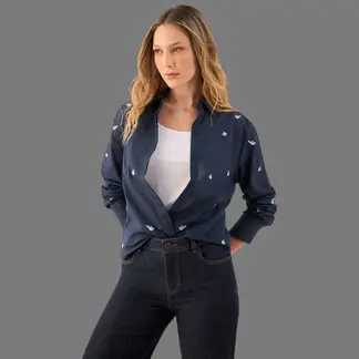 ESPRIT - Camisa para Dama Bordada Floral Blusa Mujer Diario