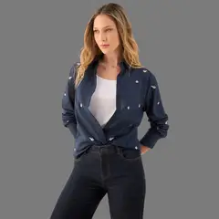 ESPRIT - Camisa para Dama Bordada Floral Blusa Mujer Diario