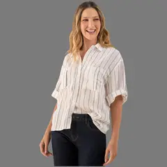 ESPRIT - Camisa para Dama Blanca y Rayas Blusa Mujer Manga 3-4