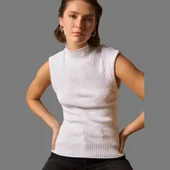 ESPRIT - Camisa Dama Cuello Alto Blusa Mujer Sin Mangas Formal