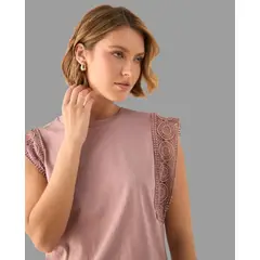 ESPRIT - Camiseta Dama con Encaje Blusa Mujer Básica Elegante