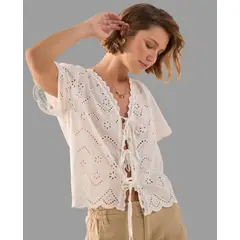 ESPRIT - Camisa Dama Bordada Blusa Mujer Cómoda y Versátil
