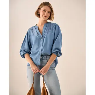 ESPRIT - Camisa Dama Bordado Floral Blusa Mujer para Diario
