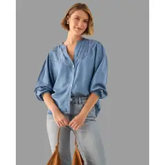 ESPRIT - Camisa Dama Bordado Floral Blusa Mujer para Diario
