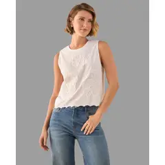 ESPRIT - Camisa Dama Blanca con Bordados Blusa Mujer Versátil