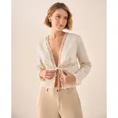 ESPRIT - Camisa Dama con Bordados y Encaje Blusa Mujer Casual