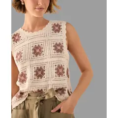 ESPRIT - Camisa Dama de Crochet Blusa Mujer Casual y Cómodo
