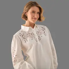 ESPRIT - Camisa Dama con Bordados Blusa Blanca Mujer Elegante