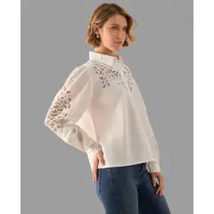 ESPRIT - Camisa Dama con Bordados Blusa Blanca Mujer Elegante