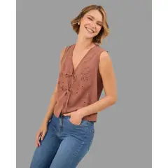 ESPRIT - Camisa Dama con Bordados Blusa sin Mangas Fresca