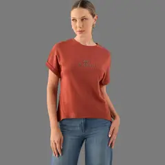 ESPRIT - Camiseta para Dama Naranja - Blusa para Mujer Bordado Brillante
