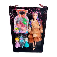 GENERICO - Muñeca Con Abrigo Peludo Mini Princesas + Set Zapatos