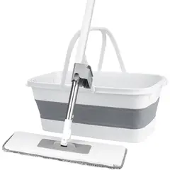 GENERICO - Trapero Mopa Plana Con Balde Escurridor Plegable Para Hogar - Blanco