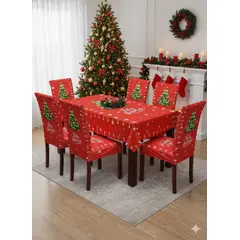 CHINA GLAZE - Juego 6 Fundas Para Sillas + Mantel De Mesa Navidad Comedor Arbol Navidad